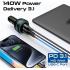 Promate Car Charger 230W Power Delivery, Rapid Charger With Dual USB-C Port 140W / 45W, & USB-A 3.0, 45W, for Laptop, Smartphone, Black